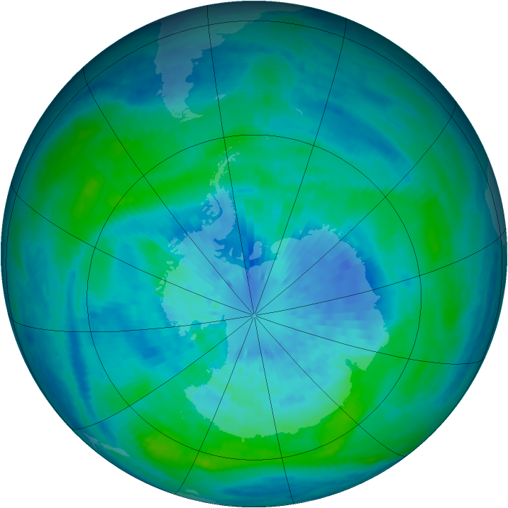Antarctic ozone map for 21 March 2004